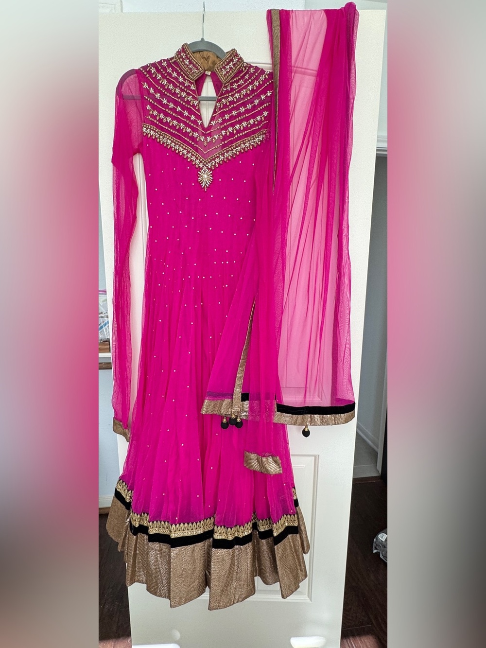 Indian Women’s Fuchsia Embellished Anarkali Dress with Dupatta Readymade